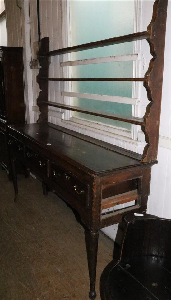 Mid 18th century oak dresser, with rack over